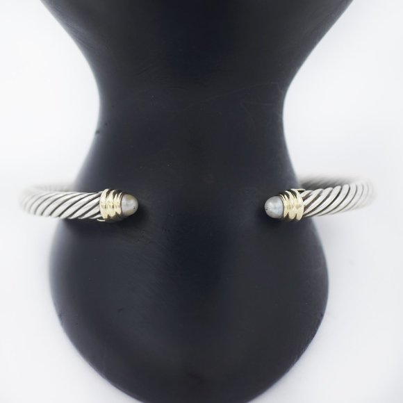 David Yurman 925 Silver 14K Gold Pearl Cable Cuff Bracelet - Picture 1 of 4